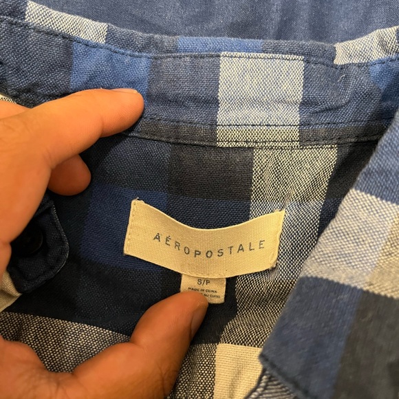 Blue/White/Black Pattern Aeropostale Flannel/Button Down Shirt - Picture 2 of 3